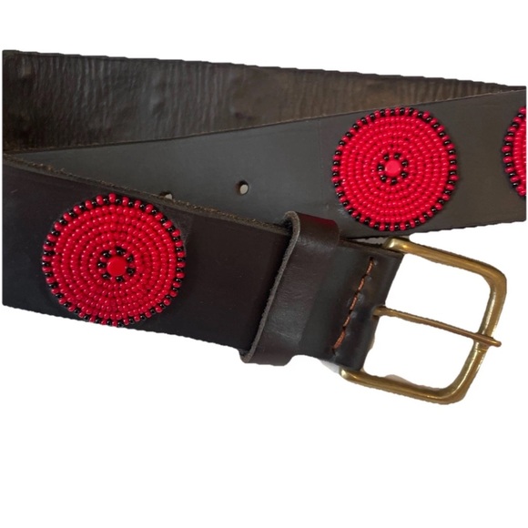 The Kenyan Collection Disk Beaded BELT Sz 32 Unisex Black Leather HANDMADE ART - Picture 5 of 12